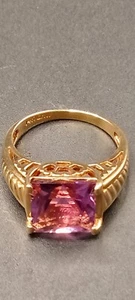 Stunning & Large 14k Yellow Gold Princess Shape Amethyst Ring Size 7 (GJ224) - Picture 1 of 9