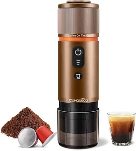 CONQUECO Portable Espresso Coffee Machine: 12V Electric Small Travel brown - Picture 1 of 7
