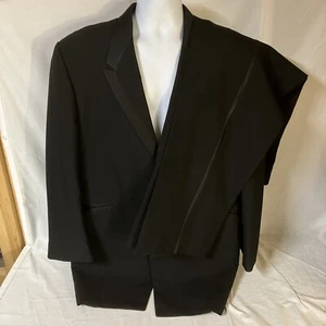 Jean Yves Black Tuxedo 4 Button Satin Trimmed Peak Lapels 48L 48 L 38-44W 31L FS - Picture 1 of 19
