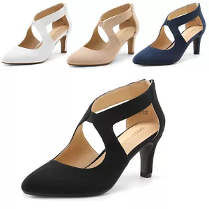 Women Dress Pumps Closed Pointed Toe Low Kitten Heels Elegant Party Dress Shoes - Picture 1 of 27