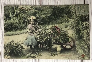 La Pente Jardinière Girl In Flower Garden Slope France Vintage 1912 Postcard - Picture 1 of 4