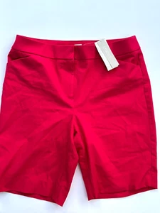 Chicos 1 Shorts Sz 8 10 Red Pink Zip Flat Front Secret Stretch Knit 32x10 NEW - Picture 1 of 6