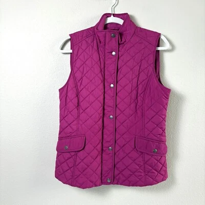 Chaleco Acolchado Talbots Talla S Púrpura Polar Forrado Bolsillos Sin Mangas Cremallera A Presión Acogedor Foto 1 de 4