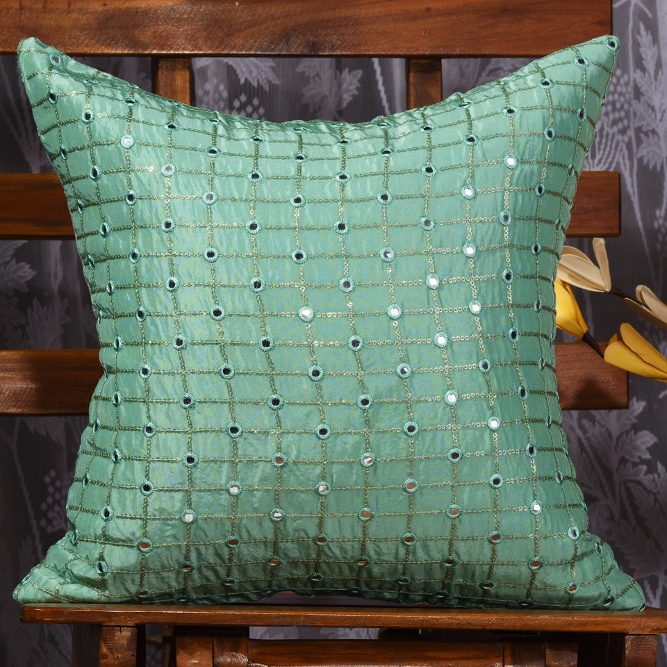 Throw pillows for couch living room green cushion covers embroidered pillows 2pc - Image 1 of 4