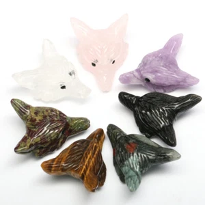 Natural Crystal Quartz Fox Head Pendant Hand Carved Spirit Animal Necklace Wolf - Picture 1 of 26