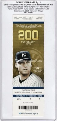 Derek Jeter LAST 9/11 GAME NEW YORK 9/11/2014 Yankees Rays Full Ticket MINT - Image 1 of 4