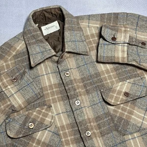Vintage 1960s Arrow Brown Plaid Wool Flannel Button Pocket Shirt Men’s Sz Medium - Picture 1 of 10