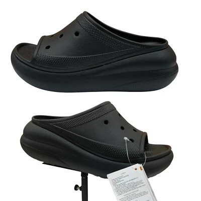 Женские сандалии Crocs Slide Crush на платформе на танкетке размер 8 однотонные черные легкие - Изображение 1 из 4