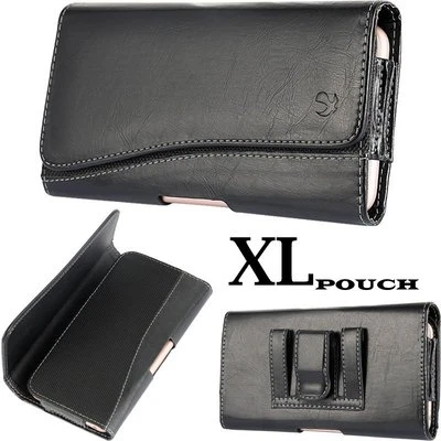 for XL LARGE Phones -HORIZONTAL BLACK Leather Pouch Belt Clip Holster Cover Case - Image 1 of 4