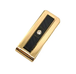 Rhinestone Inlay Money Clip Vintage Black & Gold Tone - Picture 1 of 5