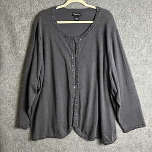 Maggie Barnes Cardigan Sweater Women's 5X Gray Silver Metallic Shimmer Beaded - Picture 1 of 9