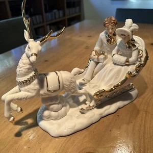 Heritage Porzellan Rentierschlitten, Goldakzente, handbemalt Weihnachten Urlaub - Bild 1 von 15