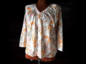VTG 50s 60s White Mod Floral Orchid Wash n' Wear Convertible MCM Blouse Top Sz L - Picture 1 of 9