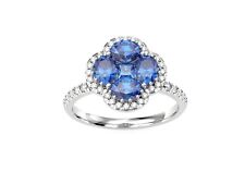 Lab Grown Blue Sapphire and Diamond Cluster Ring 925 Silver Ring