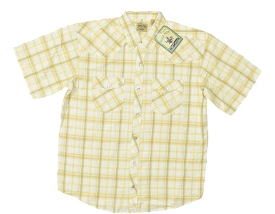 Moda Tech Men's Yellow Plaid Western Snap Shirt Short Sleeve Regular Size L NWT - Image 1 of 4