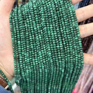 Cuentas de disco espaciador de rondelle micro facetadas de malaquita verde natural genuino de 3x4 mm - Imagen 1 de 9