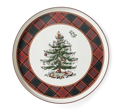 Spode Christmas Tree Lazy Susan- Tartan Plaid, Non Skid 360 Degree Rotation - Image 1 of 4