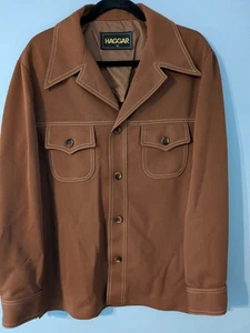 Vintage 70s Hagger Men's 42 Dagger Collar 2 Pocket Polyester Leisure Suit Jacket - Picture 1 of 8