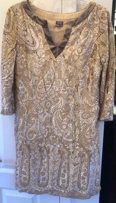 Vintage Y2K Muse Sheath Dress Sz 6 Gold Silk Party Cocktail Evening Velvet - Image 1 of 4