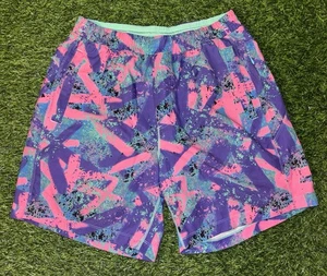 Birddogs Shorts Mens Size Large Long Blue Pink Abstract Zip Pocket Lined - Picture 1 of 4