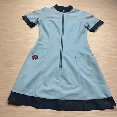 Vintage 60s 70s Hippie Mod Short Sleeve Waitress Uniform Mushroom Dress XS 2 - Image 1 of 4