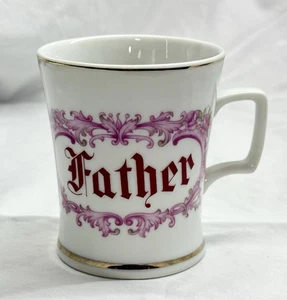 Vintage Porcelain “Father” Mug Antique Script Lettering With Floral Flourish - Picture 1 of 8
