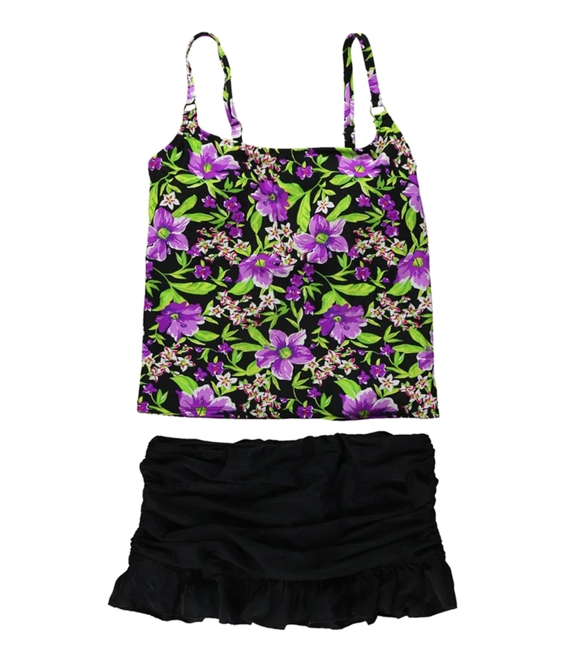 Falda floral Island Escape para mujer 2 piezas Tankini, púrpura negro, 12 Foto 1 de 1