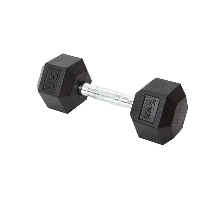 Mancuerna hexagonal de goma York Barbell 34055 con mango Ergo cromado - 15 libras Foto 1 de 1