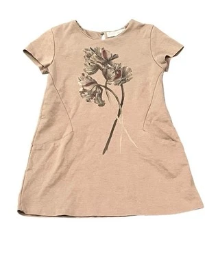 ZARA SOFT COLLECTION GIRL'S 6-7 SHIFT DRESS BROWN FLOWER FLORAL SHORT SLEEVE - Image 1 of 4