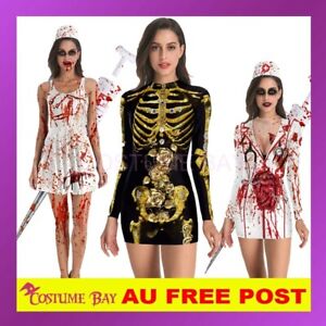 Womens Halloween Skeleton Print Midi Dress Long Sleeve Clubwear Bodycon Costume
