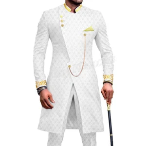 Men African Suits Partt Embroidery Jacket and Pants 2 Piece Set Formal Outfits - Picture 1 of 36