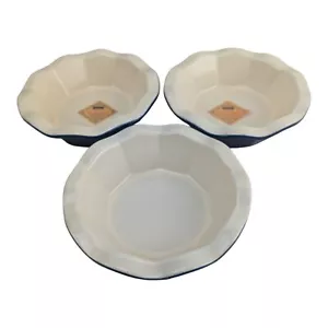 Emile Henry Williams Sonoma Mini Pie Dish Blue 31.74 Fluted Ribbed 5 1/2"-Set 3 - Picture 1 of 10