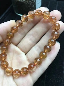 Bracciale Reiki perle tonde cristallo quarzo rutilato rame naturale 9mm AAAA - Foto 1 di 6
