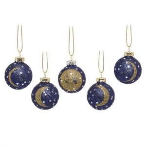 Sass&Belle Set of 5 Mini Moon Baubles Glittered Glass Christmas Tree Decorations - Picture 1 of 1