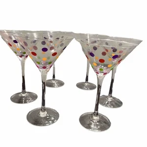 Set of 6 Pampered Chef Martini Glasses Multi Colored Polka Dot Retired - Picture 1 of 12