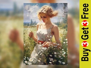 Summer Bliss 5" x 7" Romantic Floral Oil Painting Print, Countryside Elegance - Picture 1 of 5