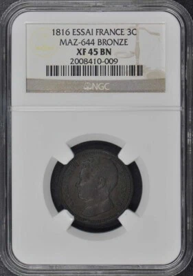 1816 ESSAI FRANCE 3c Maz-644 NGC XF45 BN - Image 1 of 4