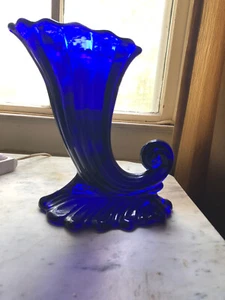 Heisey Warwick kobaltblau Füllhorn Horn mit viel Vase 8,5" hoch - Bild 1 von 5