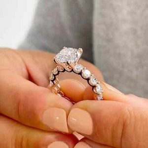 3.00ct Round Cut Moissanite Womens Engagement Wedding Ring 14k Rose Gold Plated - Picture 1 of 4
