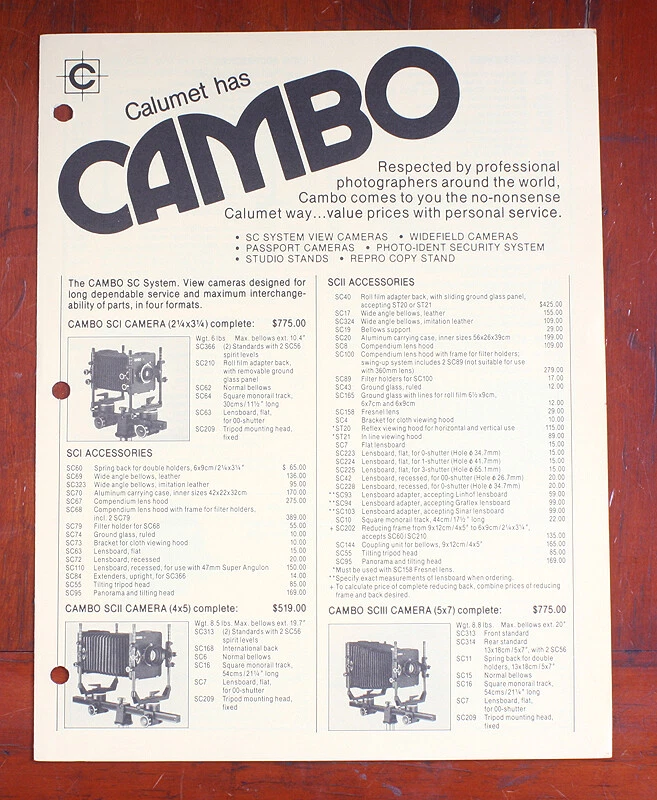 CALUMET CAMBO PRICE LIST, FOUR PAGES, NO DATE/199174 - Image 1 of 1
