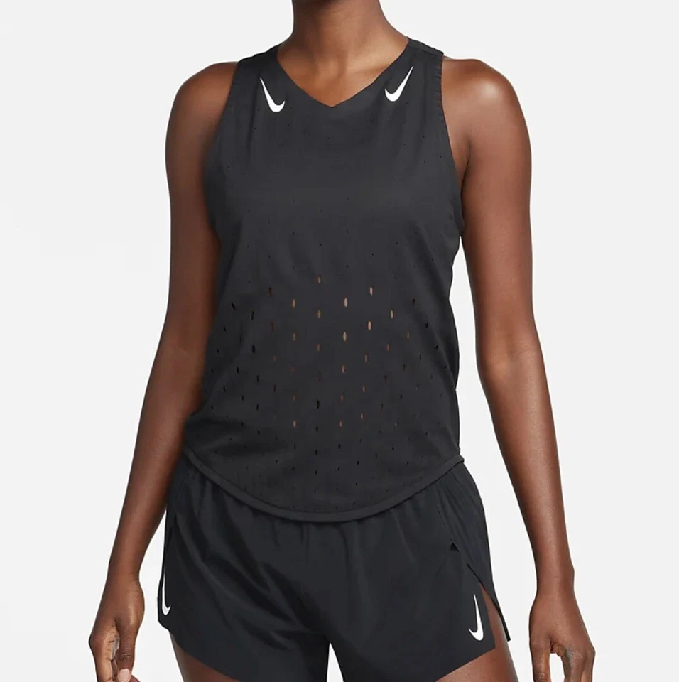Nike Womens Dri-Fit ADV Aeroswift Running Singlet Tank FN2504-010 Size M Black
