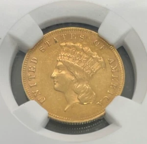 1866 $3 Gold Coin NGC AU58 . Low mintage!!! Little saved! - Picture 1 of 6