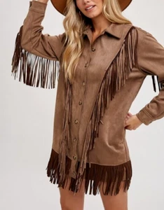 Western style Vegan Suede Fringed Jacket for Women - Picture 1 of 4