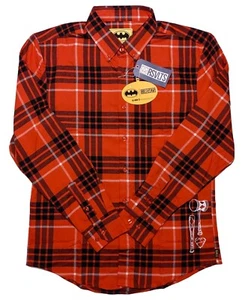 RSVLTS Batman Harley Long Sleeve Flannel Shirt Red Plaid Medium M ~ New - Picture 1 of 9