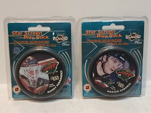 InGlasCo Star Screen Play Puck MINNESOTA WILD Manny Fernandez Marian Gaborik NHL Cover