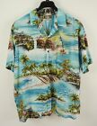 Vintage Kalaheo Mens XL Blue Waterfall Palm Tree Wave Open Collar Hawaiian Shirt