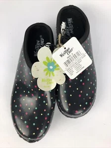 Western Chief Womens Black Dazzling Polka Dots Garden Clog Shoe Rubber Size 6 - Picture 1 of 5