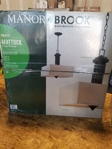 Manor Brook Mattock 3-Light Oil Rubbed Bronze Square Drum Pendant MB98267 - Picture 1 of 4
