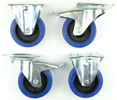 1 Set SL 100 mm Schwerlast Rollen Blue Wheel Bockrollen + Transportrollen Bremse