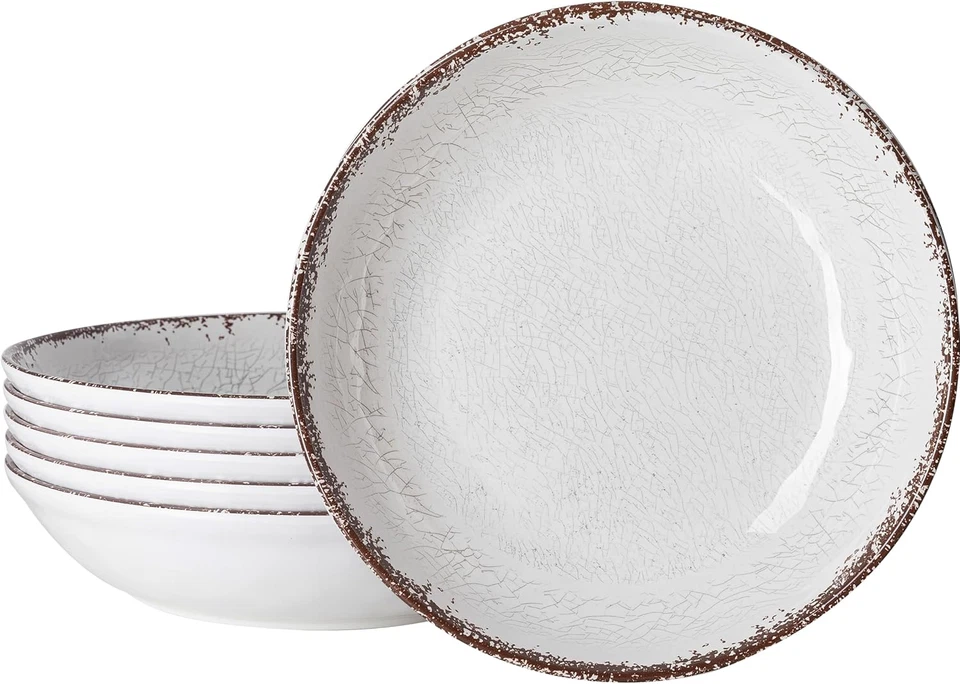 Tigelas de macarrão LEHAHA Farmhouse, conjunto de 6, tigela rasa branca rústica 42 oz - Imagem 1 de 4